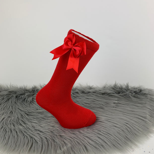 Red Knee High Double Side Bow Spanish Socks