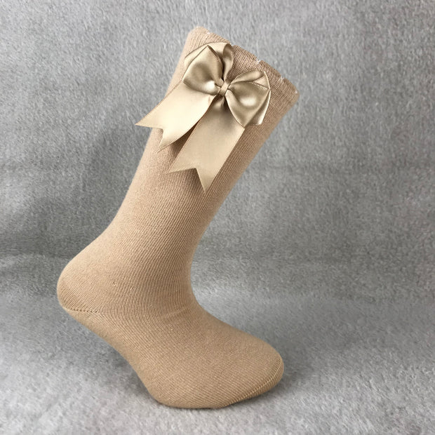 Camel Knee High Double Side Bow Spanish Socks