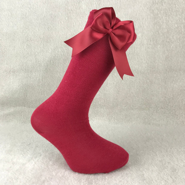 Burgundy Knee High Double Side Bow Spanish Socks