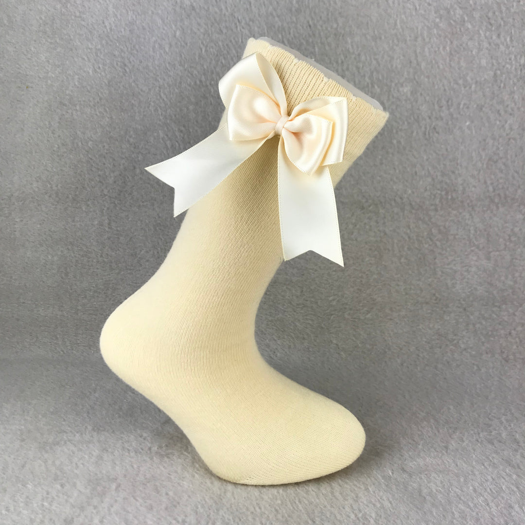 Oatmeal Knee High Double Side Bow Spanish Socks