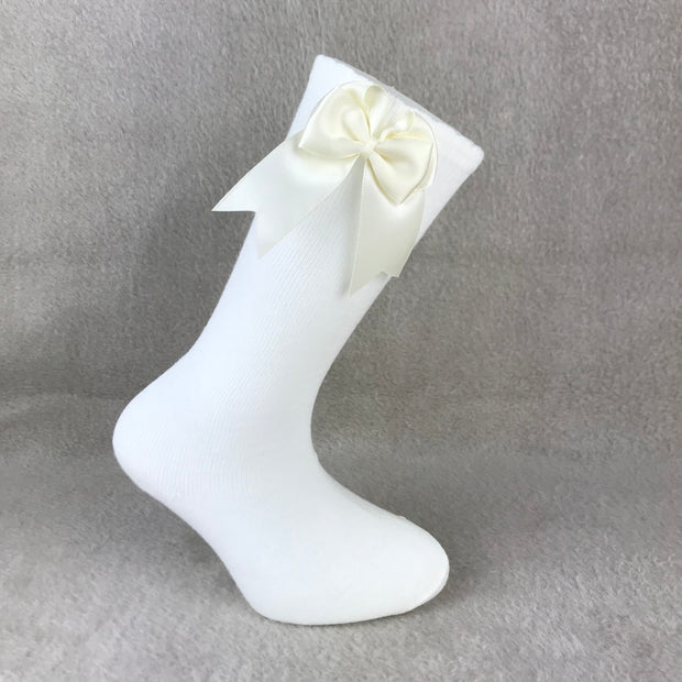 Ivory Knee High Double Side Bow Spanish Socks