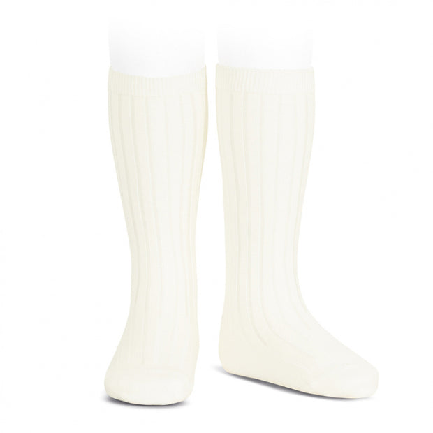 Cream Wide Ribbed Knee High Spanish Socks