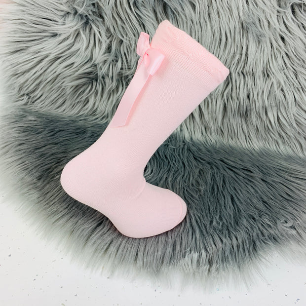 Baby Pink Knee High Single Back Bow Spanish Socks