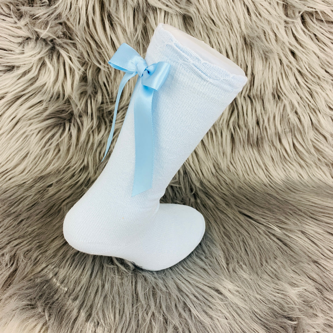 Sky Blue Knee High Single Back Bow Spanish Socks
