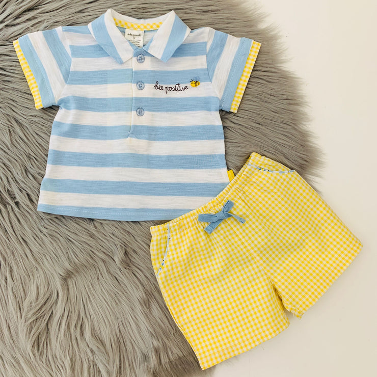 Sky Blue & Yellow Gingham Top & Shorts