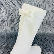 Ivory Knee High Single Back Bow Spanish Socks Back