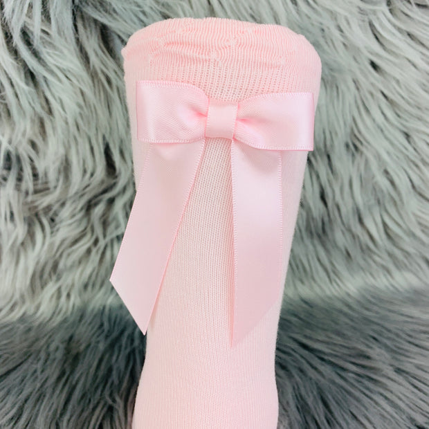 Baby Pink Knee High Single Back Bow Spanish Socks Back