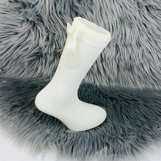 Ivory Knee High Single Back Bow Spanish Socks