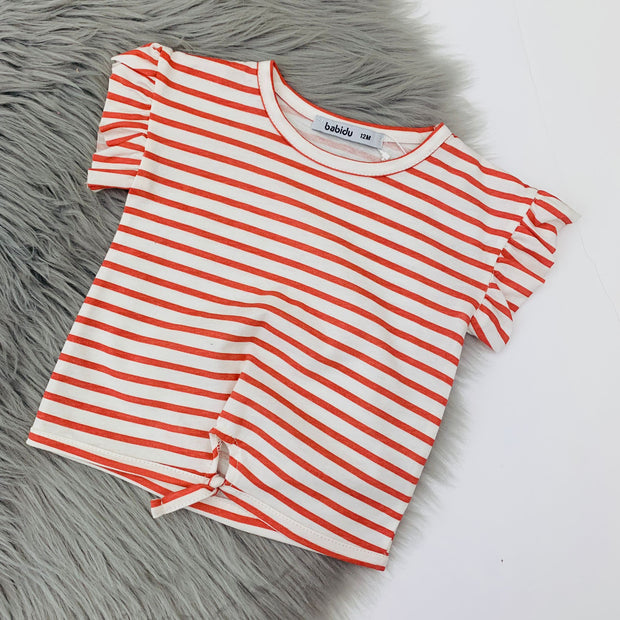 Red & White Stripe Ruffle T-Shirt & Skirt