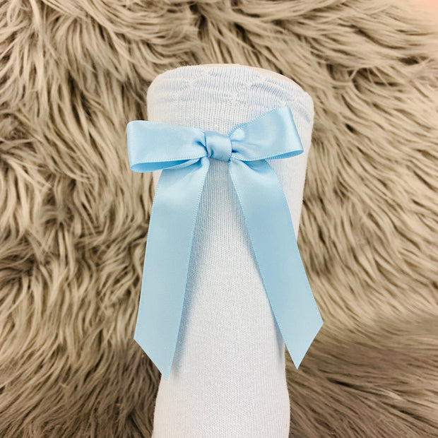 Sky Blue Knee High Single Back Bow Spanish Socks  Back