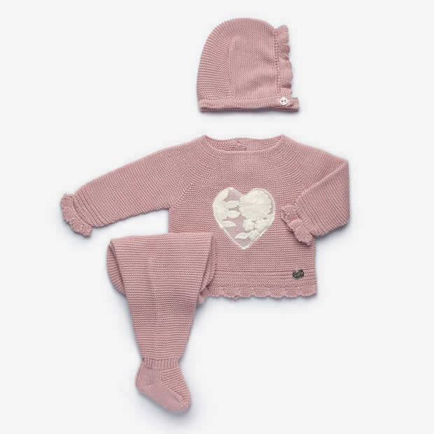 Dusky Pink Three Piece Knitted Spanish Set