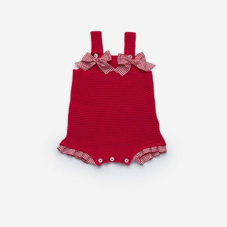 Red Knitted Bow Spanish Dungaree Romper