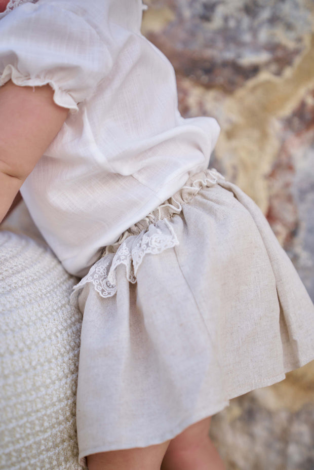 Ivory & beige Lace Bodysuit & Skirt Set