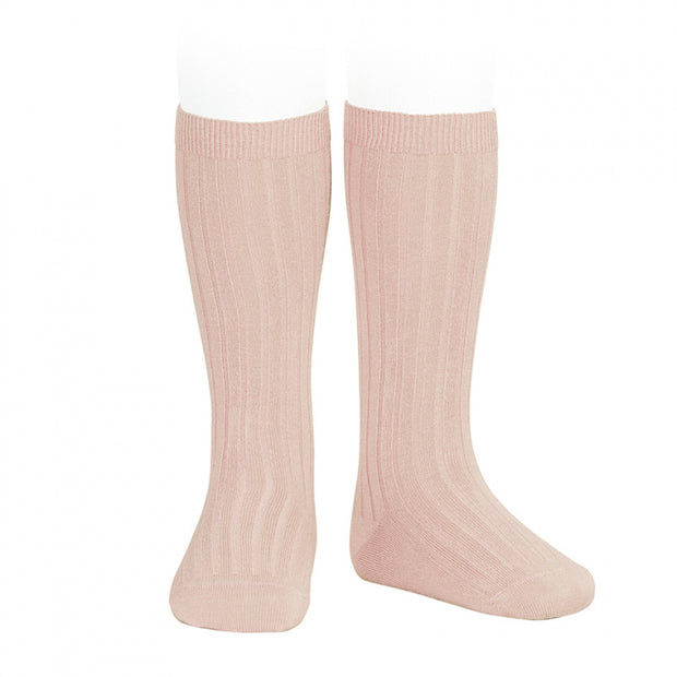 Old Rose Wide Ribbed Knee High Spanish Socks